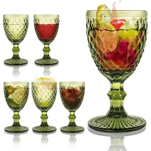 Vintage Goblet Glasses Sets of 6,Goblet Wine Glass,Colored Water Goblets,Green Drinking Glasses for Wedding Party Bar Holidays Anniversary (240ml/8oz, Green B)
