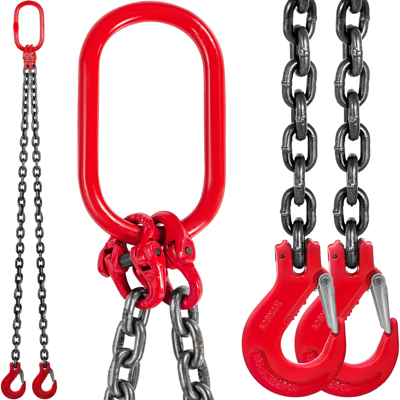 VEVOR Heavy Duty Grade 80 Mn-Steel Double Leg Lifting Chain Sling, 3/8 in (3/8'' Diameter) x 5 ft, 8800 lbs Capacity, Wear-Resistant, High Temp Resistant, for Industrial Rigging, Construction Sites, Factories, Hammock Accessory, Building, Mining