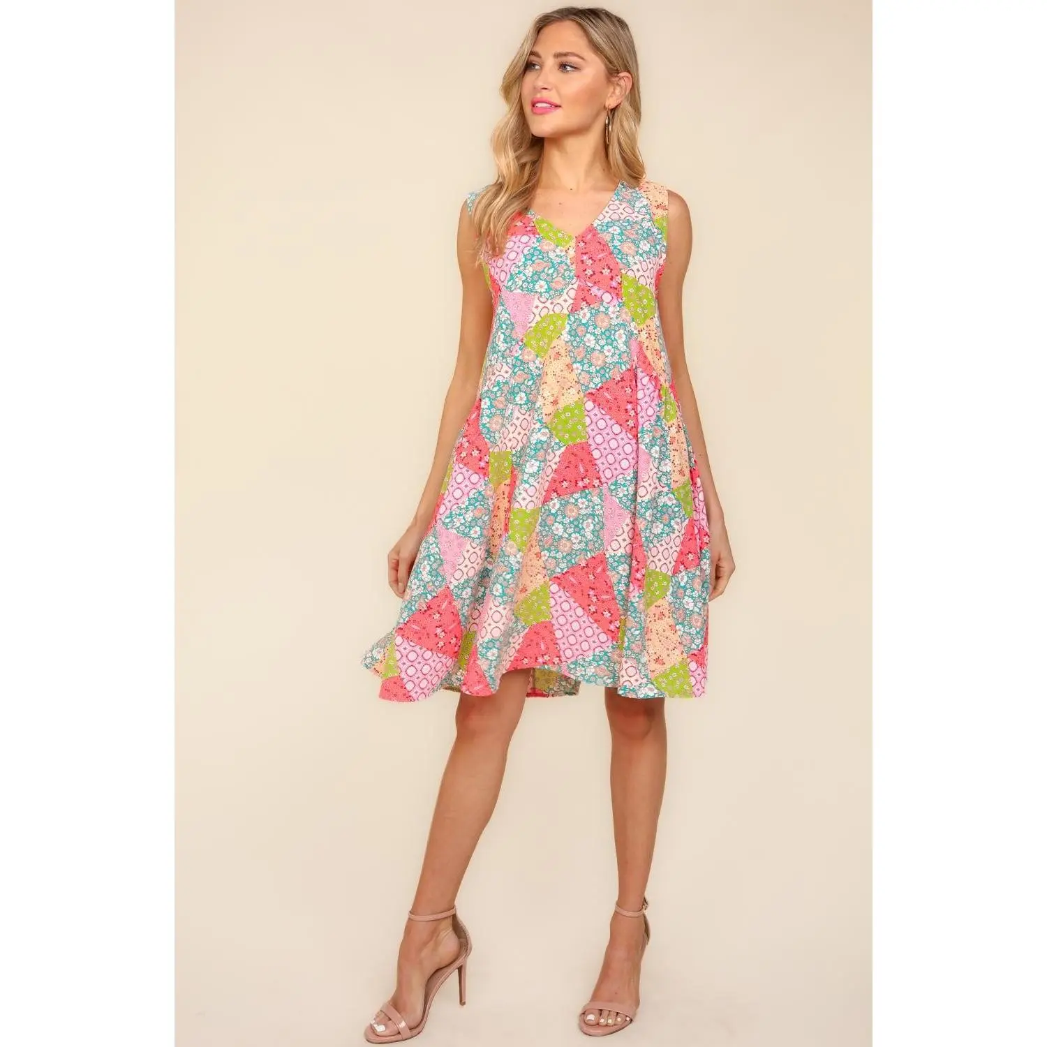Haptics Full Size Babydoll Floral Patchwork Dress with Side Pockets Casual Piece Womenswear Fashion Feminine