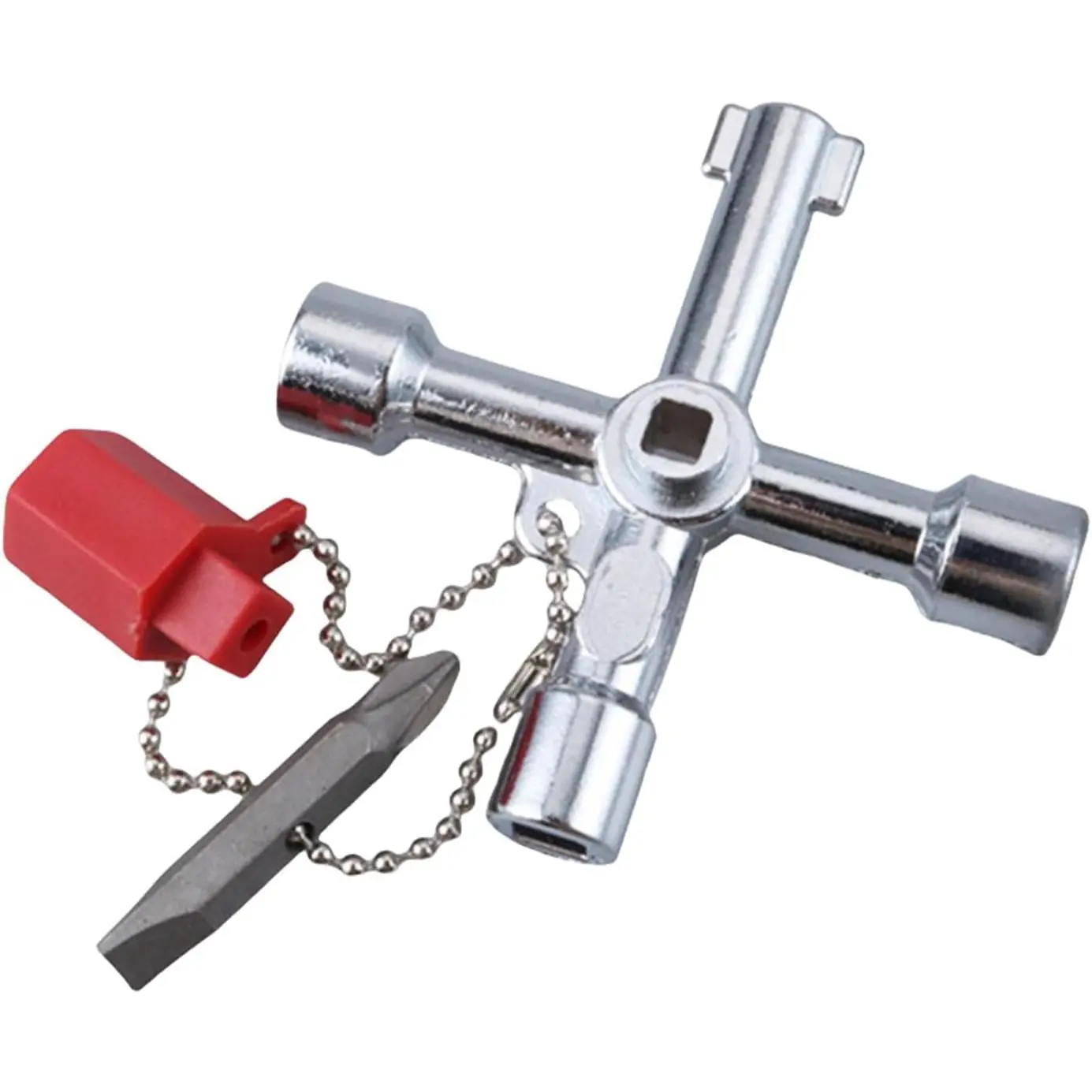 1 Pack 4 Way Sillcock Key Set, Equipped with Bits,Multi Functional Water Key, Cross Key,Water Shut Off Tool, Water Spigot Key, Suitable for Valve, Faucet and Spigots