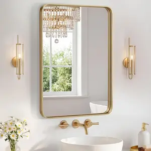Bathroom Mirror for Over Sink with 5mm Tempered Glass, Wall Rounded Rectangle Mirror with Matte Metal Frame, Modern Vanity Mirror for Home Decor Living Room Bedroom