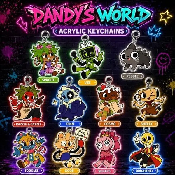 Dandy's World Acrylic Keychain | Sprout / Vee / Pebble / Razzle Dazzle / Finn / Cosmo / Shelly / Toodles / Goob / Scraps / Brightney Roblox Game Keychains