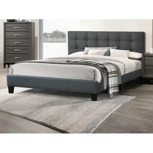 Modern 1pc California king Size Bed Charcoal Polyfiber Tufted Headboard Platform Bedframe Bedroom Furniture-B011P243657