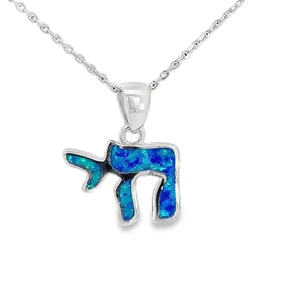 Women's 925 Sterling Silver Chai Pendant Necklace (asl2449) - Inlaid Simulated Opal, Smooth Finish, Elegant Jewish Symbol Jewelry for Anniversary Gift, Elegant Necklace, Adults, Inlaid Opal, My Daily Styles, Simulated Opal Inlay