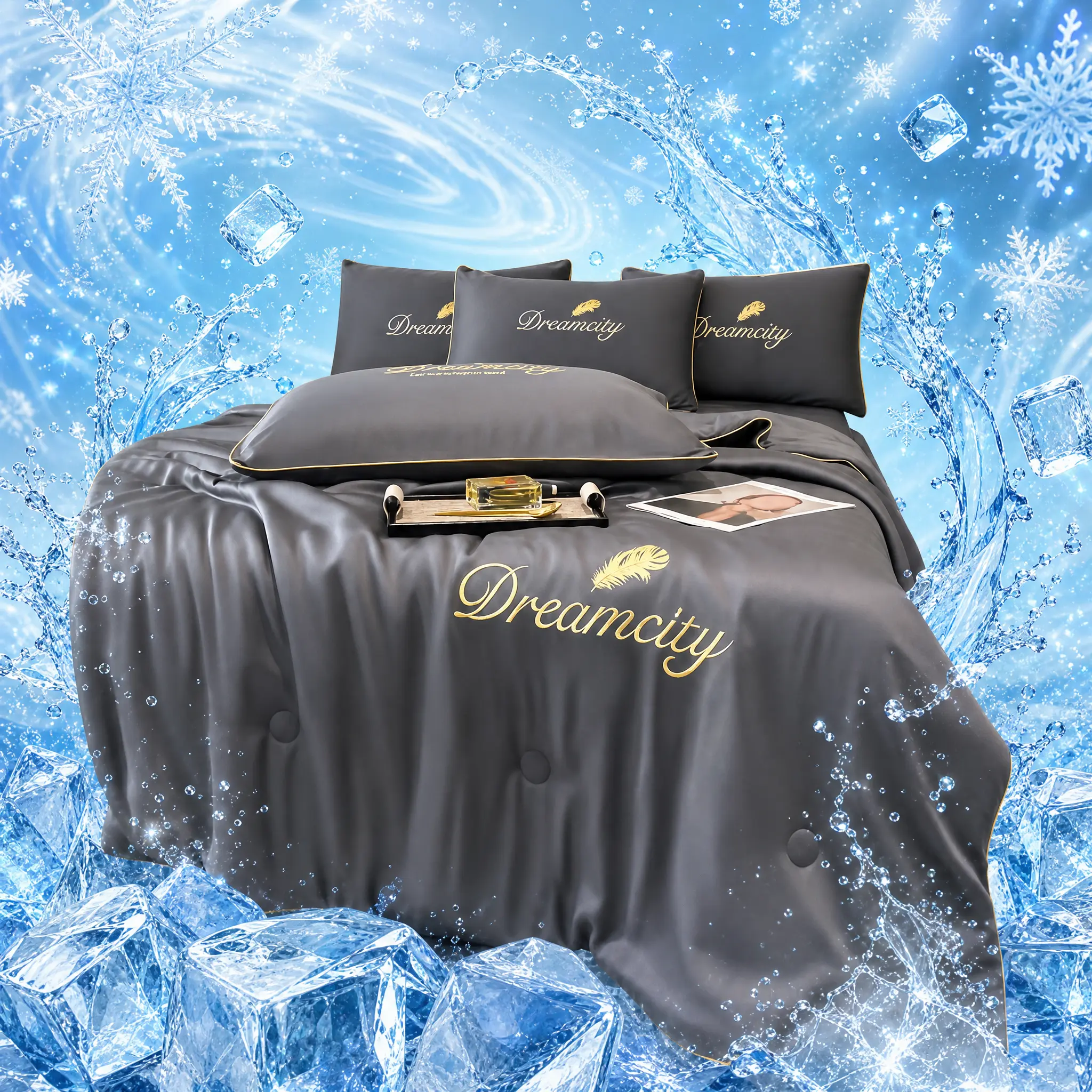 Ultra-soft Dream Feather Embroidered Summer Comforter, Lightweight Cooling Quilt, Decorative Embroidered Bed Blanket for Hot Sleepers