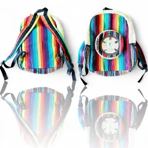 A Himalayan Hemp Organic Natural Large Retro Boho Hippie Colorful Art Bag Backpack