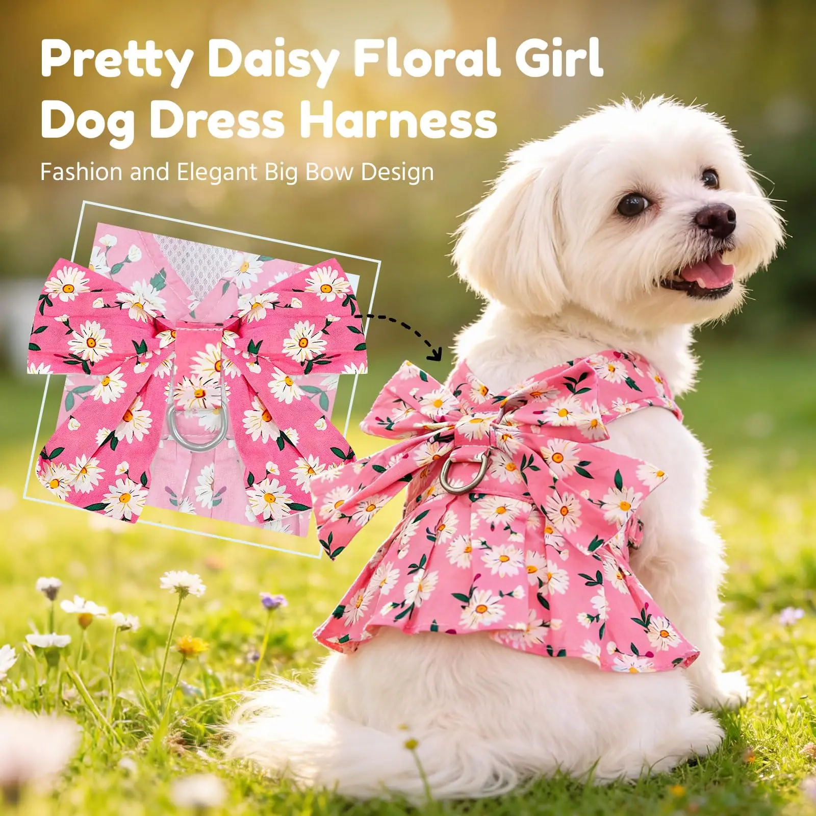 Dog Dress with Bowknot Harness and Leash Set, Floral Print Dress Costume for Small Dogs, Breathable Mesh Double Secure Spring-Summer Pet Outfit That Keeps Cool - TikTok Shop Dog Dress with Bowknot Harness and Leash Set, Floral Print Dress Costume for Small Dogs, Breathable Mesh Double Secure Spring-Summer Pet Outfit That Keeps Cool - TikTok Shop