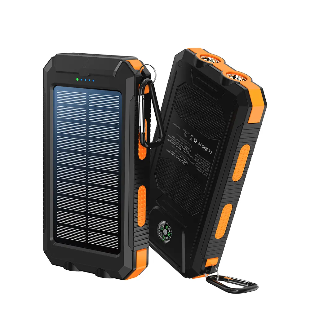 【3 for the Price of 2】Diamuar 10000mAh Solar Power Bank with Type-C Input, Compass, Carabiner Clip & Flashlight - Portable Solar Charger for Outdoor Hiking, Camping, Emergencies summerwins