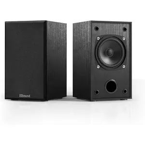 Passive Bookshelf Speakers for Home Theater Surround Sound, Satellite Stereo Speakers with Classic Wood Grain for Record Player/Computer/TV, Wall Mountable, Cable Included, Black