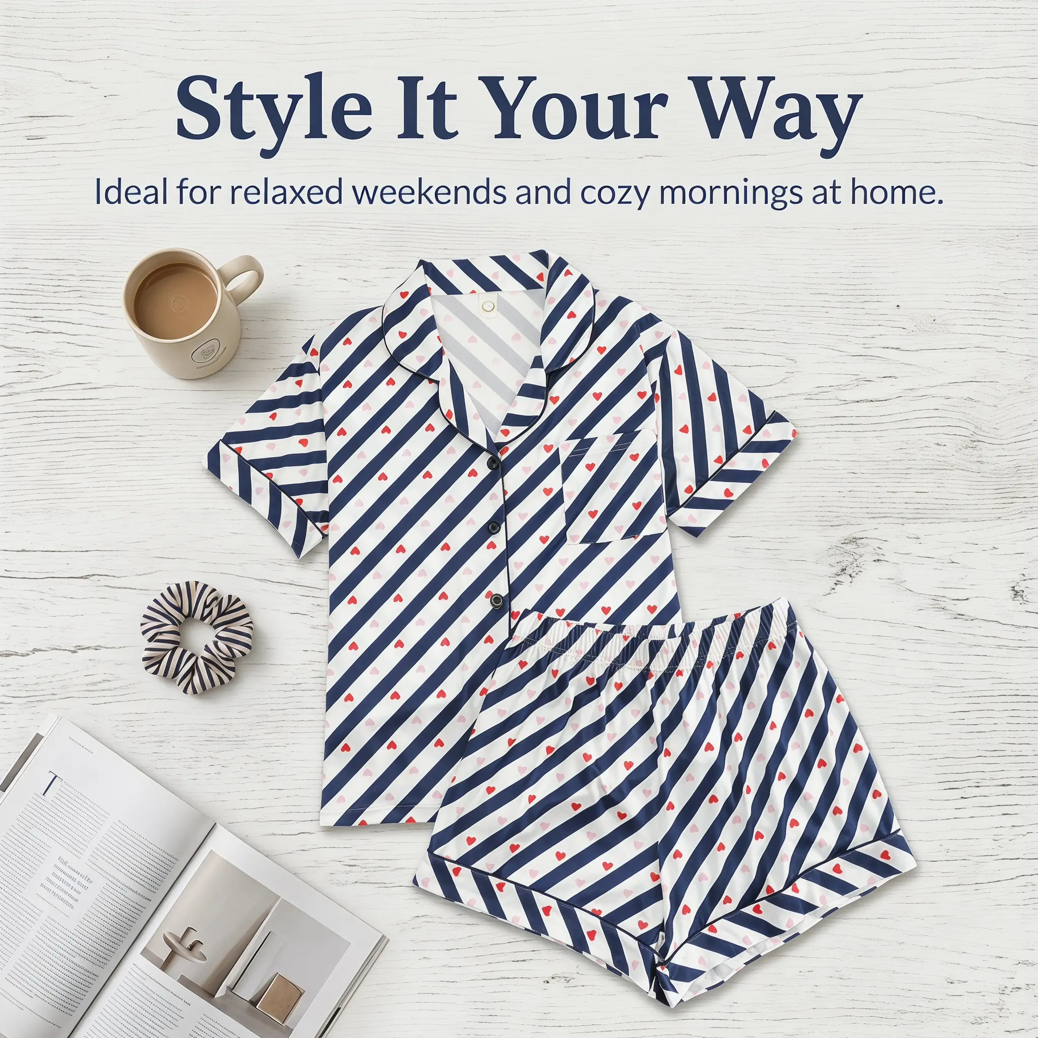 Chic Waffle Knit Pajama Set for Women, 2-Piece Breathable Loungewear with Bear Embroidery, Stretchy Button-Down Top & Joggers, Birthday Gift, Aesthetic, Nightwear, Matching, Minimalist