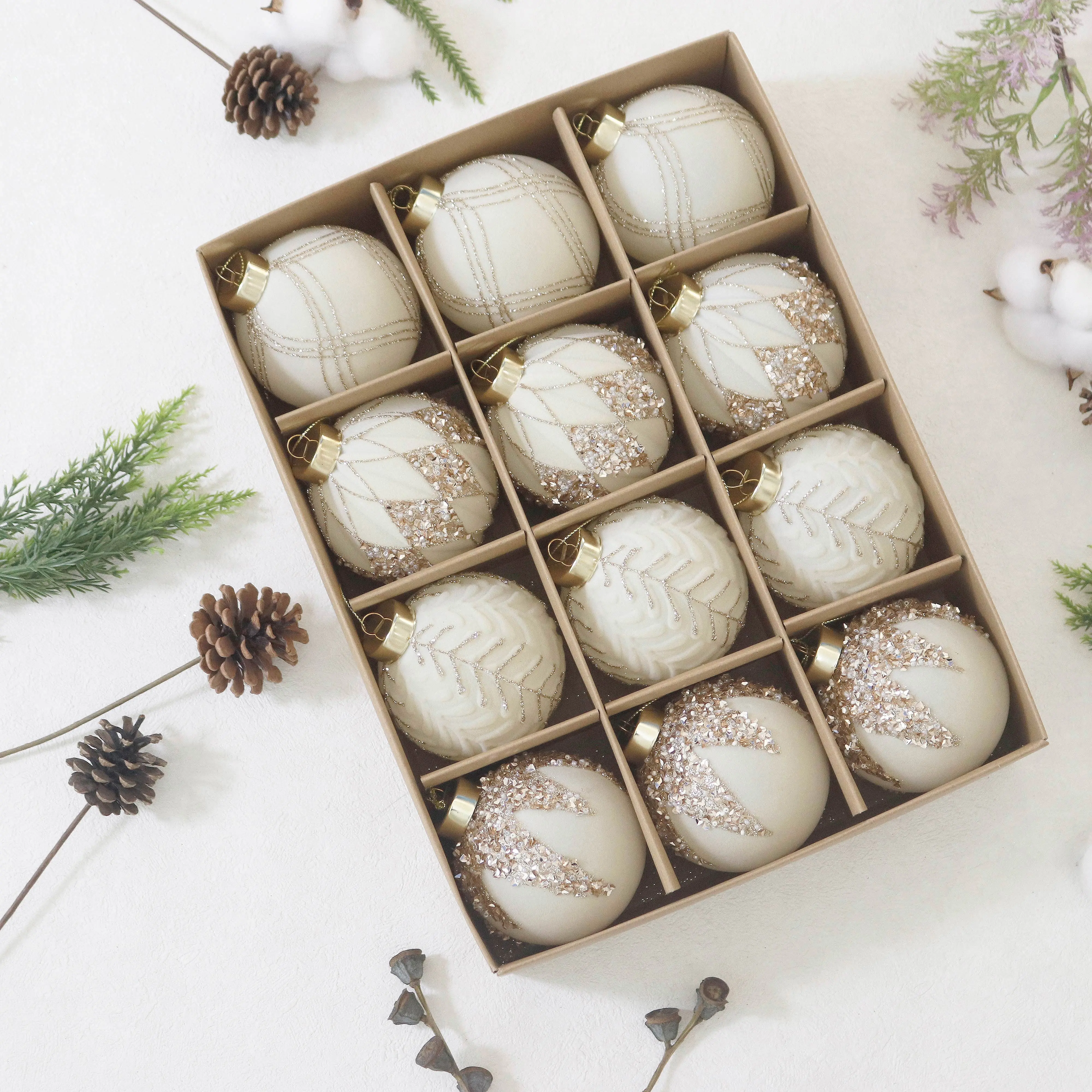 Senjie Christmas Ball Decorations Shining Velvet Dazzling New Christmas Decorations Available in Multiple Colors and Scenes Gorgeous Christmas Tree Decorations