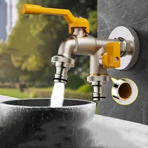 Classic 304 Stainless Steel Dual Outlet Garden Hose Faucet, 1/2 Inch Connection, Ideal for Irrigation and Lawn Care, Compatible with Sprinklers and Hose Guns