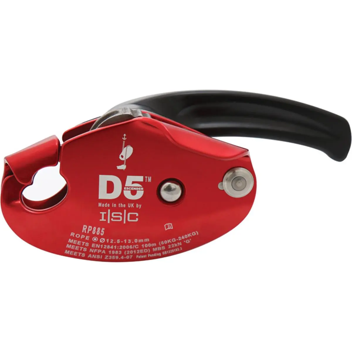 ISC D5 Industrial Descender with Click-Lock Safety, for 12.7 mm Diameter Rope, 240 kg Load Capacity, 818g, for Emergency Hauling & Smooth Ascending