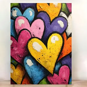 1pc Hearts Unbound Colorful Pop Art Graffiti Wall Art Print with Frame - 12x16 Inch Vibrant Multicolor Hearts Painting for Home & Office Decor, Urban Street Art Poster, Ready-to-Hang Modern Wall Decorations, Framed Artwork, Creative Spaces, 2D Flat	