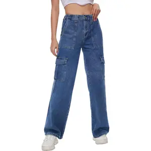 Y2K Women's Straight Leg Cargo Jeans Relaxed Fit Denim Pants, Multiple Lengths for Petite & Tall Women