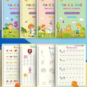 Reusable Groove Handwriting Practice Book Set with Invisible Ink and Grip Enhancer, Magic Writing Book for Kids Ages 3-8, Pre-School Writing Skills, Learning Materials