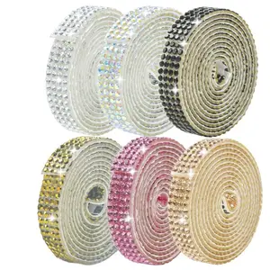 6PCS Self-Adhesive Crystal Rhinestone Ribbon Diamond Bling Ribbons Stickers 6 Rolls Bedazzling For DIY Crafts Shoes Phone Cases Decoration Decorative
