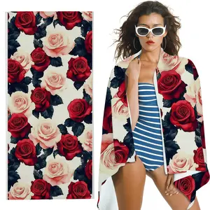1pc Rose Print Rectangular Beach Towel - Highly absorbent, breathable, and quick-drying. Large-sized microfiber towel with a romantic rose pattern. A great Mother's Day gift choice (suitable for the beach, yoga, and swimming), a summer essential.