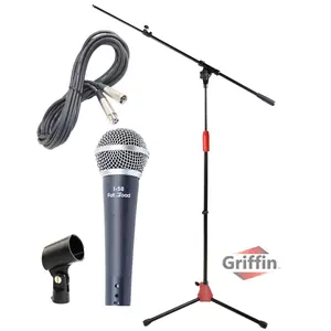 Microphone Stand Studio Package by GRIFFIN | Telescoping Boom Arm Mount & Tripod Holder | Singing Handheld Vocal Microphone, 20FT XLR Mic Cable | Live Stage Gear For Recording Studio or PA DJ Karaoke