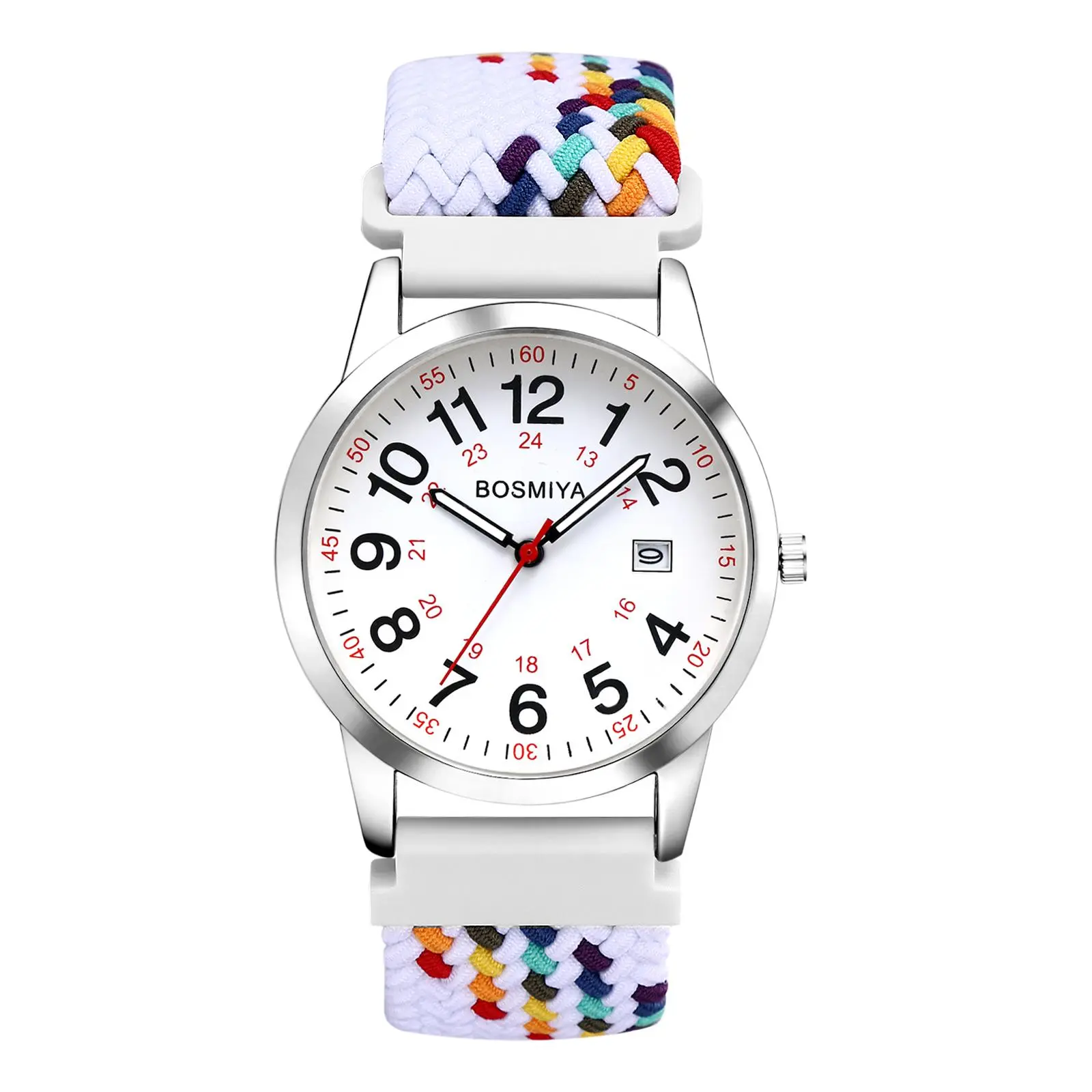 OIDEA Casual Wristwatch for Women - Easy Reader Stretch Band, Big Number Calendar Dial, 24-Hour Format Quartz Analog Watch for Nurses, One Size, Everyday