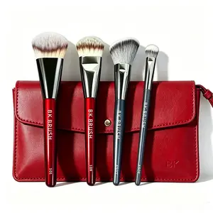 【BK BRUSH】4 Counts/Deluxe Set Contoured Foundation Brush 4 Counts Soft Fiber Wool for Powder Liquid Cream Makeup Tools Oval Shape for All Skin Types