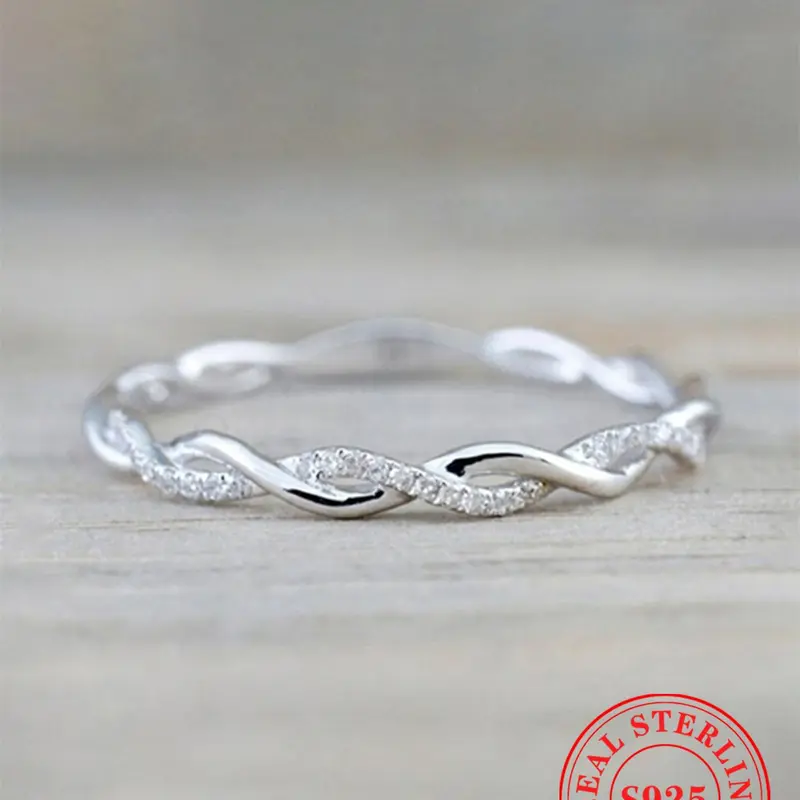 S925 Sterling Silver Ring, Twist Design Rhinestone Decorated Ring for Women As Gifts, Statement Ring, Real Rings, Elegant Fashion Rings, Fashion Jewelry for Party, Daily Decor, Jewelry for Birthday Gift, with Box, Fall Outfits, Beautiful Rings