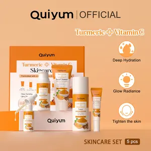 QUIYUM Turmeric Skin Care Set - 5-piece Includes Facial Cleanser Toner Essence Eye Cream Moisturizing Cream Deeply Hydrates Tightens Skin Enhances Luster for Men & Women