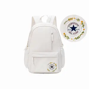 Converse Embroidered Daisy Polyester Backpack. Medium Size. Unisex Couple Style. White Color.