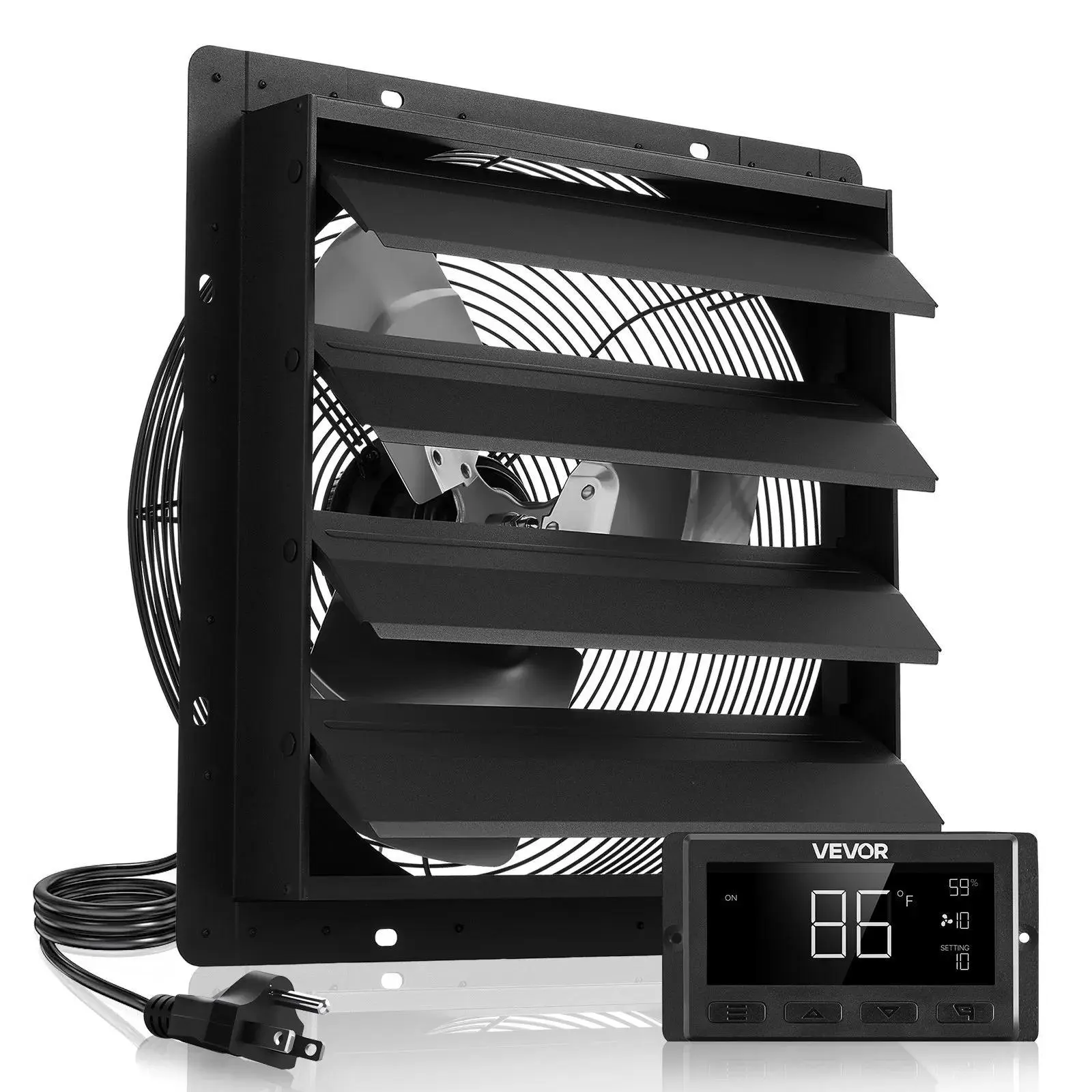 【SummerFinds】VEVOR 16-in Metal Steel Wall-Mount Exhaust Fan, Durable Attic Vent Fan with Smart Programming, Adjustable Variable Speed, Temperature Control, Timer, 2900CFM Flow Eco-Friendly EC Motor, for Garage, Shed Ventilation Cooling, Black, Corded