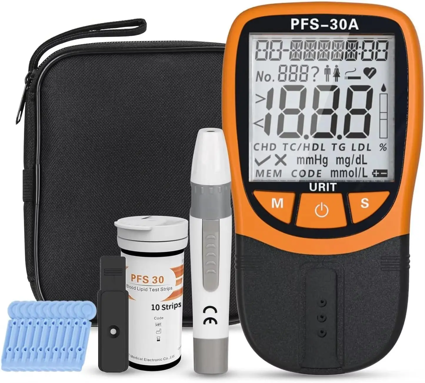 Blood Lipid Monitor Kit – 5-in-1 Cholesterol Tester for Total Cholesterol, Triglycerides, HDL, LDL & TC/HDL Ratio – 2-Minute Results with Large HD Display – Home Use Only