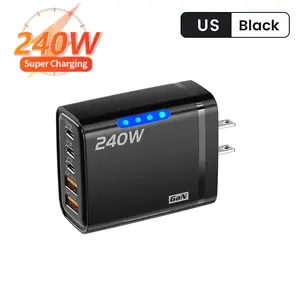 240W GaN USB type-c   5 in 1 Fast Charging  With LED Light Type C Multi Port Phone Charging Charger Charger Power Adapter  US Plug Wall Charger  easy to carry usb-c fast charge travel gear
