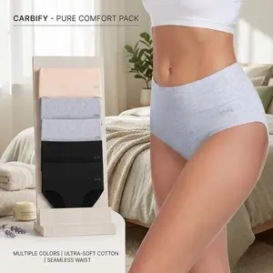Women's 5-Pack High Waisted Cotton Underwear - Soft, Breathable, Stretch Briefs Panties for Lady, Seamless Design, Everyday Essential Multipack Set
