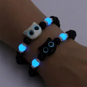 FASHION - Fashion Luminous Beads Couple Bracelets For Women Men Charm Cat Matching Friend Bracelet Glow In The Dark Jewelry