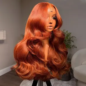 Body Wave Ginger Orange Colored Lace Front Wigs 13X4 HD Lace Front Wigs 180% Density Pre Plucked With Baby Hair Orange Colored Wig For Woman