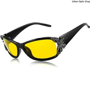 XUH Women's Y2K Polarized Sunglasses, Yellow Lens Anti Glare UV Protection, Night Vision Safe Driving Glasses for Fishing Daily Outdoor Wear