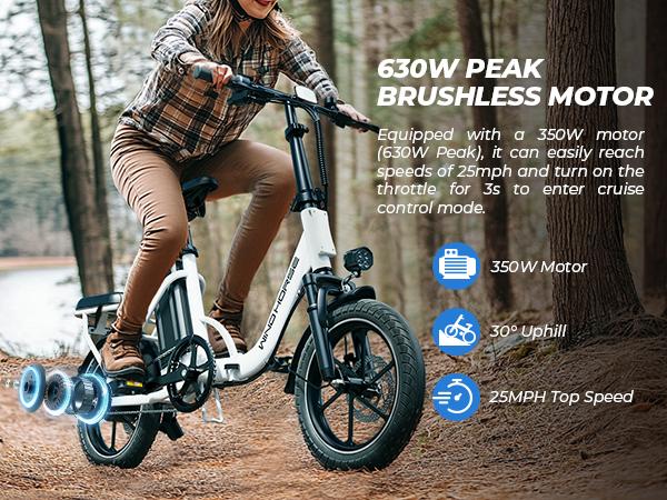 Windhorse W2B Lightweight Foldable Electric City Commuter Bike – 16" Suspension Ebike with Rear Seat, 20 MPH Top Speed, 35 Miles Range