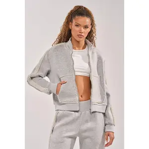 PEARL GIRL ZIP UP SWEATSHIRT IN GREY