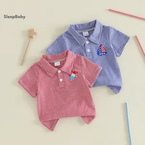 Toddler Boys 4th of July  Independence Day T Shirt Adorable Short Sleeve Turn Down Collar Striped Tops