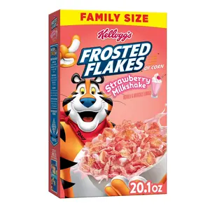 Kellogg’s Frosted Flakes Strawberry Milkshake Kids Cereal Family Size, 20.1 oz