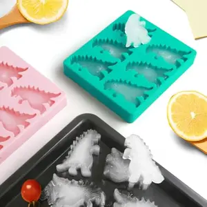Large Dinosaur Shaped Ice Cube Mold, Silicone Ice Tray with Lid, 6 Cavities for Summer Drinks, Durable and Freezer Safe Ice Maker for Parties and Cocktails (Black)