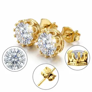 [New Arrival] Crown-Set Round Stud Earrings | S925 Sterling Silver | 4-Prong Setting Design | An Ideal Gift for All Ages | 14K Gold-Plated Cubic Zirconia Studs | Hypoallergenic Material Studearrings