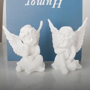 Set of 2 Cherub Angels Statue Figurine - 4 inches high, Sleeping Sculpture for , Living Room, Office Decoration, Memorial, White Cherub