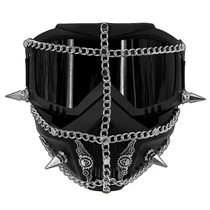 Men's Steampunk Gothic Chain Mask Rivet Skull Cosplay Halloween Mask Adjustable