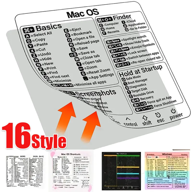 16 Styles Reference Keyboard Shortcut Stickers Adhesive For PC Laptop Desktop For Apple Macbook Chromebook Windows PS Photoshop
