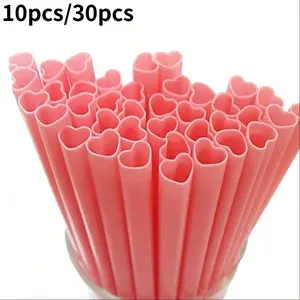 Heart Shaped Reusable Drinking Straws, 10/30pcs Reusable Plastic Straws, Suitable for Wedding Party Supplies, Drinking Supplies for Home Kitchen Party Utensils