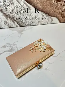 Luxury Women's Wedding Party Handbag and Wallet Set, Fashion Pearl Flower Design, Elegant Rhinestone Evening Bag with Chain, Perfect Gift