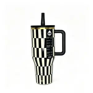HydroJug Vintage Checkered 40oz Travel Tumbler – Insulated Stainless Steel Mug with Handle for Outdoor Enthusiasts Drinkware Flasks Bottled Portable Water Beverage Lid Leakproof