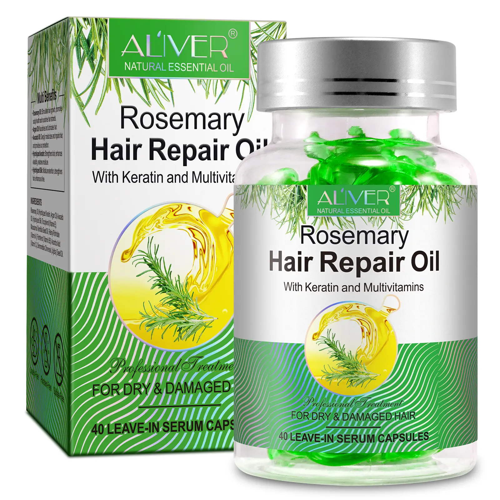 ALIVER Rosemary Oil Capsules, Hair Treatment Capsules for Dry & Damaged Hair (Rosemary Oil)(40pcs)