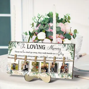 In Loving Memory Wedding Sign with 6 Counts Clips, Wooden Wedding Decor Memory Table Sign, Wooden Memorial Picture Hanging Board, Family Decor Photo Display Sign