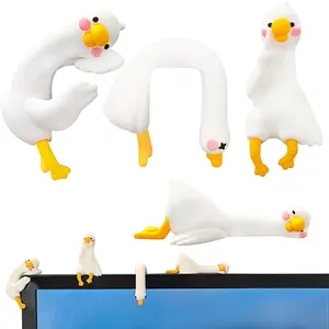 4 PCS Mini Resin Goose Figurines - Computer Monitor Decor, Collectible Mini Goose Statues for Car Dashboard, Funny Desk and TV Frame Decorations, Lazy Duck Computer Decoration Desk Ornament